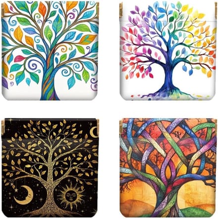 4 Stuks Squeeze Muntentasjes met Levensboom Motief - Handige, Compacte en Duurzame Portemonnees