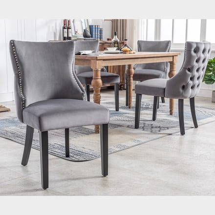Eetkamerstoelen - Set van 4 - Met Knoopshechting - Stevig Massief Houten Frame - Fluweel - Grijs