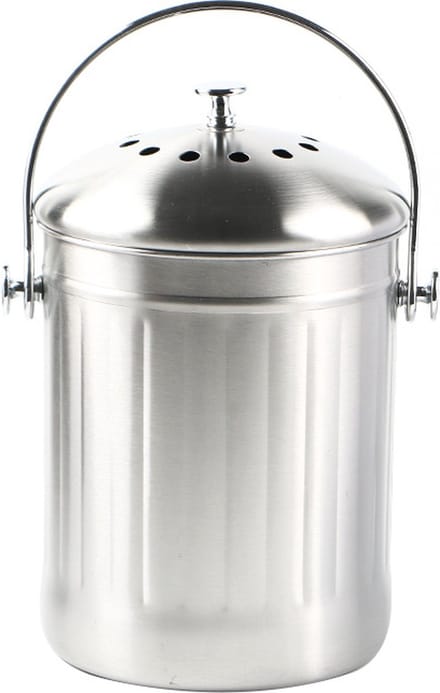 Compostemmer - Afvalbakje - compostbak - RVS - zilver - 5L - met deksel - Afvalemmer - voor gft-afval keuken afval