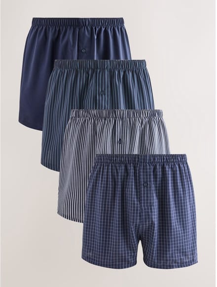 Next - Heren - Set van 4 geweven boxershorts - Blauw