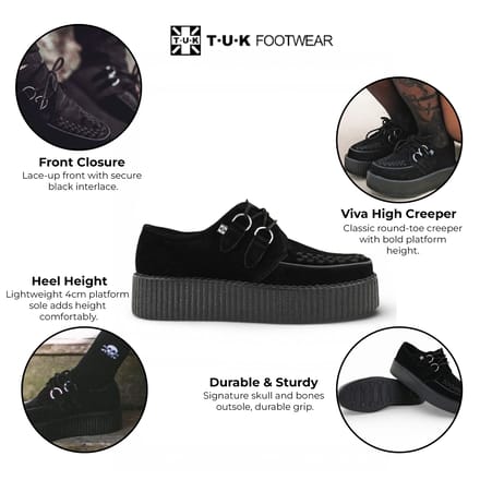 TUK Viva High Creeper Zwarte Suède Platform Veterschoenen Goth - AV6802