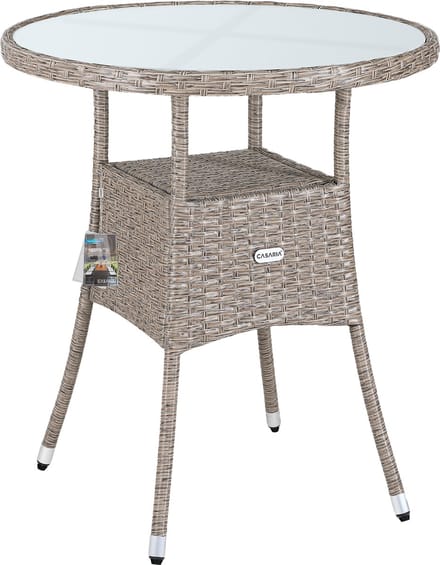 Casaria Bijzettafel - Rond 60cm Weerbestendig Polyrattan - Grijs Beige