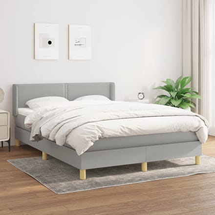 vidaXL - Boxspring - met - matras - stof - lichtgrijs - 140x190 - cm
