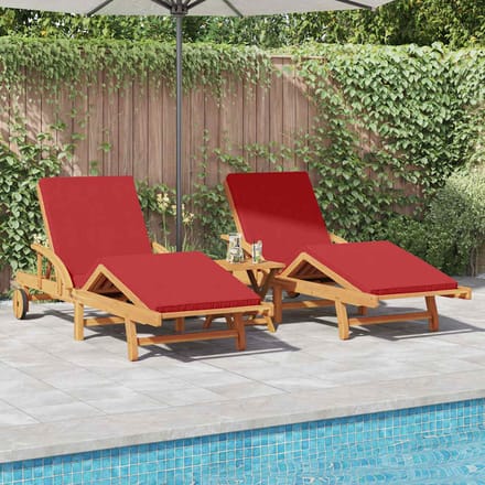 vidaXL Ligstoel 3 pcs Rood 200 x 67 x 84 cm Massief Acacia Hout
