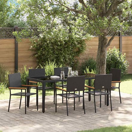 vidaXL - Tuin - Eettafel - Set - 7 - st - Zwart - poly - rattan