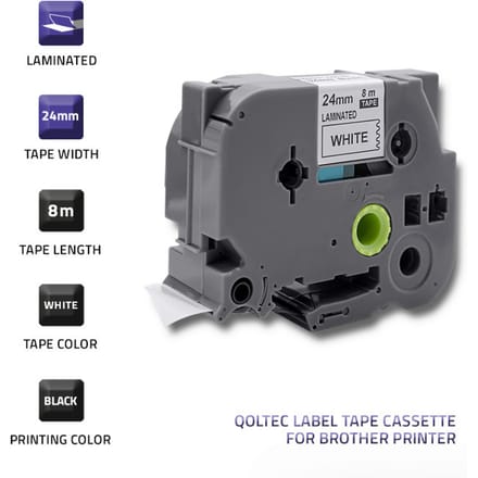 Qoltec Tape voor BROTHER TZ2-251 |   24 mm x 8 m |   Wit/zwarte print