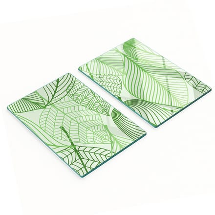 Decoratieve glazen serveerplanken met bladmotief, 2x40x52 cm