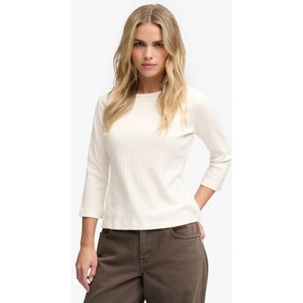 Superdry Athletic Essentials Pointelle Halve Mouw Top White Grootte: 42