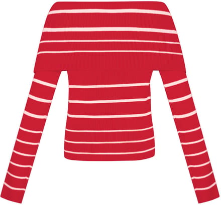 Elegante Viscose Gebreide Trui met Off-Shoulder Snit - Rood - Maat S/M