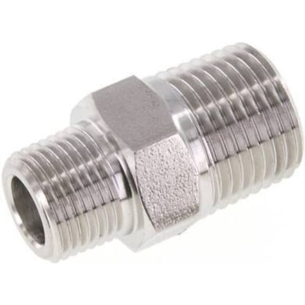 3/8'' NPT x 1/2'' NPT RVS Borstnippel 210 Bar - Hydrauliek - FL2S-M-ST-038N-012N