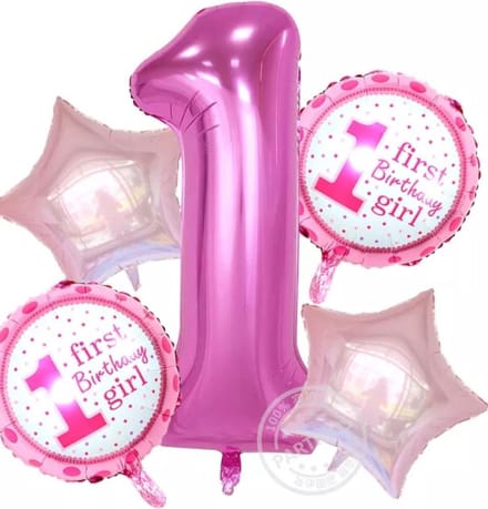 Ballonboeket 1e verjaardag meisje, 5 delige set - kindercrea