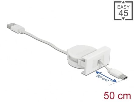 Delock Easy 45 Module USB 2.0 Retractable Cable USB Type-A to USB Type-C™ white