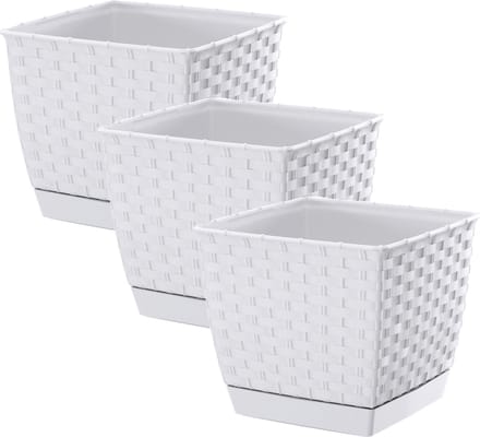 Prosperplast Plantenpot/bloempot - 3x - rotan kunststof - 19 x 16 cm cm - wit