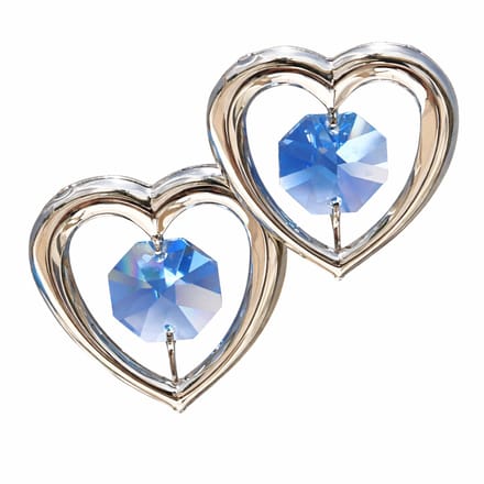 Dubbel Hart met Blauwe Kristallen – Zilverkleurige Luxe Raamhanger