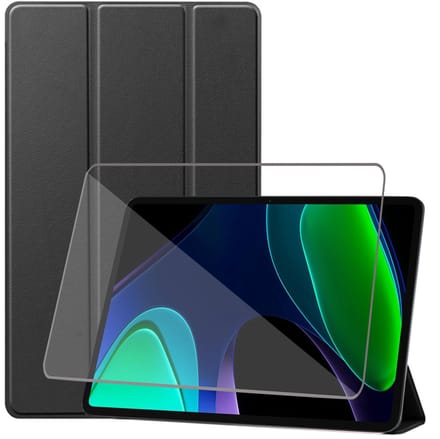 Tablet Hoes + Screenprotector geschikt voor Xiaomi Pad 6 – Tempered Glass - Extreme Shock Case - Zwart