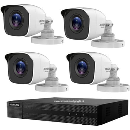 Hikvision Turbo HD camerabewaking set met 4 EXIR bullet outdoor camera's.