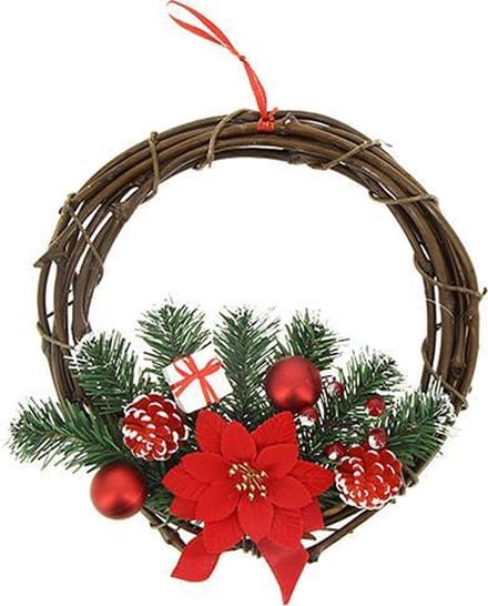 Houten kerstkrans met rode 30cm knoop - Plastic - Rood - SILUMEN