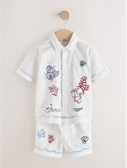 Next - Jongens - Set van overhemd met korte mouwen en shorts - Wit