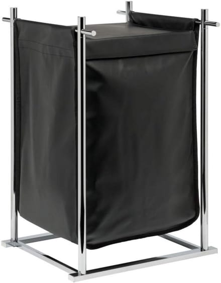 Vrijstaande wasmand 60L zwart met RVS accenten