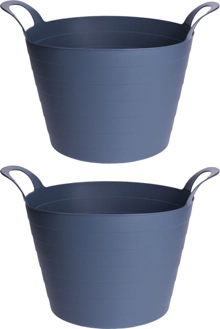 Excellent Houseware Flexibele emmers/wasmanden - 2x stuks - 30L - blauw - kunststof