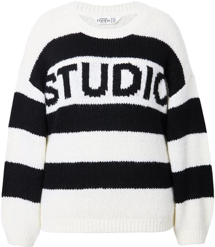 Studio Untold - Dames - Trui oversized blokstrepen statement - Zwart - Maat 42+