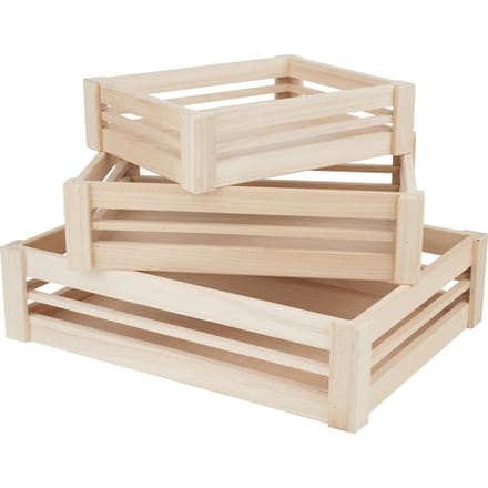 VBS Houten kisten, plat, set van 3