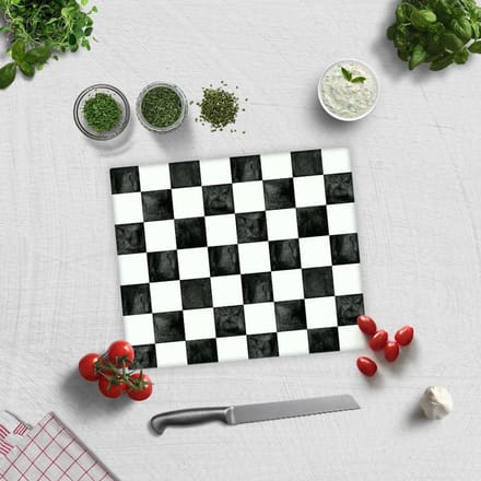Schaakpatroon Tempered Glas Snijplank 29cm x 34cm - Glassnijplank