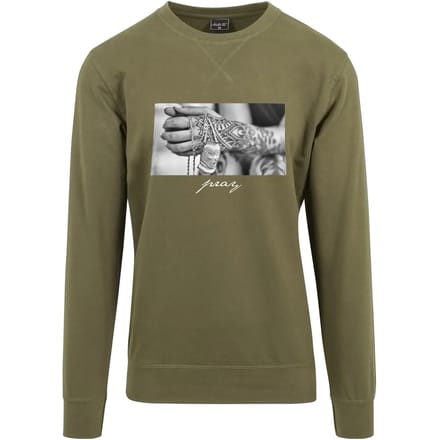 Mister Tee - Pray 2.0 Crewneck sweater/trui - M - Olijfgroen