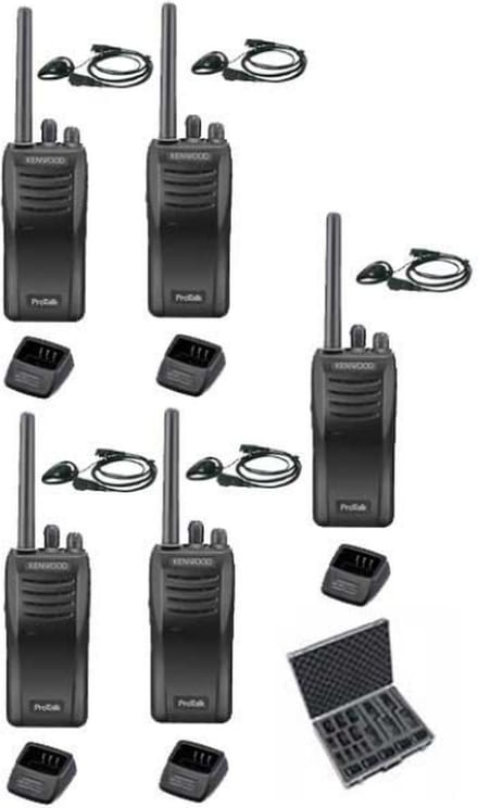 Set van 5 stuks Kenwood TK-3501 met koffer, D-shape oortje en laders