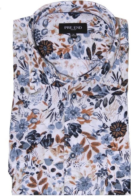 Pre End - Korte Mouw Overhemd - Heren - M - Blauw - Katoen - 34-100365