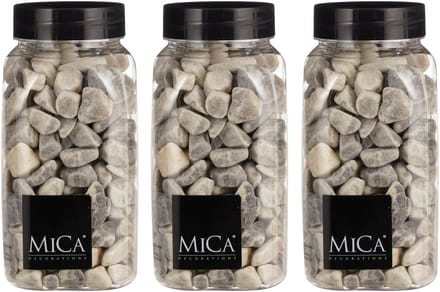 Mica Decorations decoratie stenen - 3x - 650ml - lichtgrijs mix - hobby steentjes - sier stenen