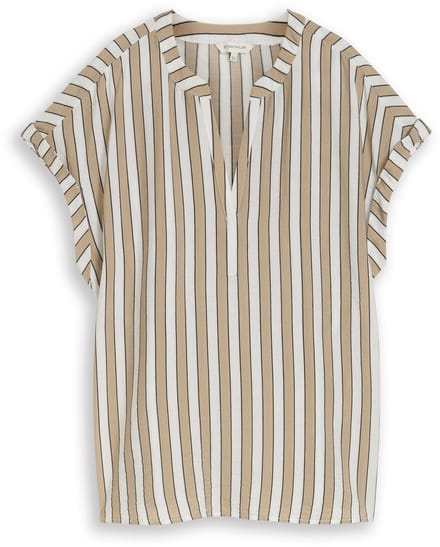 Tom Tailor - Losvallende blouse met V-hals - Maat 46 - olive white irregular stripe