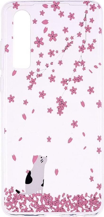 Shop4 - Huawei P30 Hoesje - Zachte Back Case Kat en bladeren