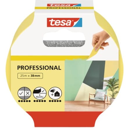 tesa schilderstape Professional, 25 m x 38 mm - scherpe kleurranden, gemakkelijk te verwijderen, residuvrij