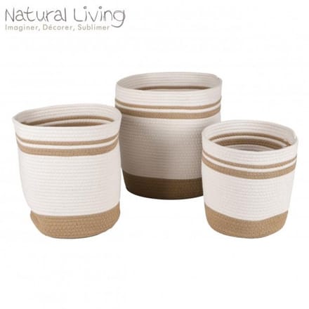 NATURAL LIVING" set van 3 manden van katoenen touw