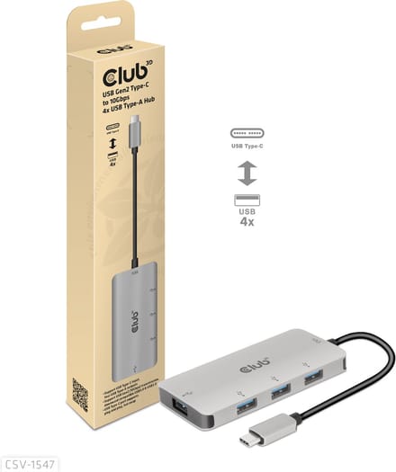Club 3D CSV-1547 - hub - 4 poorten USB hub - 4 - USB 3.2 - Grijs