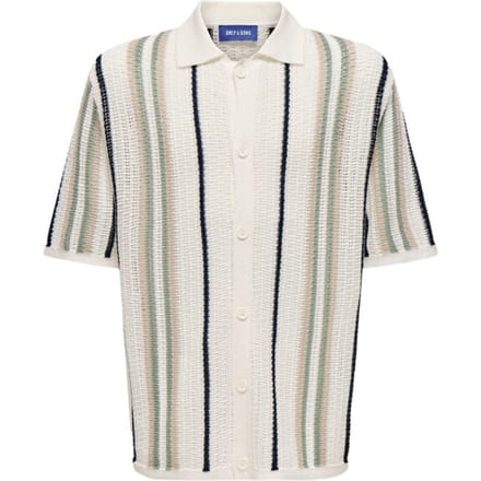 ONLY - OSJLEON REG SS SHIRT KNT - Cloud Dancer SILVER L. + DARK S. + ICEBERG G. - Maat 170-176