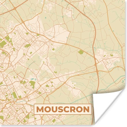 Poster België - Kaart - Plattegrond - Mouscron - Stadskaart - 75x75 cm