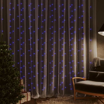 vidaXL - Lichtsnoergordijn - met - 300 - LED's - en - 8 - functies - 3x3 - m - blauw