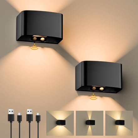 Set van 2 Draadloze LED Wandlampen met Bewegingsmelder - Oplaadbaar Warm Wit Licht (3000K)