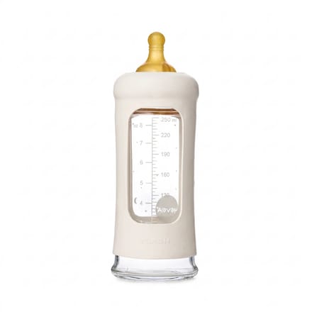 HEVEA - Glazen Fles - Brede Hals 250ml - Met Sleeve - Milky White