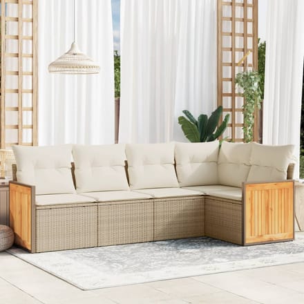 vidaXL - 5-delige - Loungeset - met - kussens - poly - rattan - beige