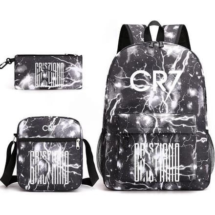 Cartable grande capacité avec bandoulière; set de trousse à crayons trois pièces pour étudiant Cristiano ronaldo backpack