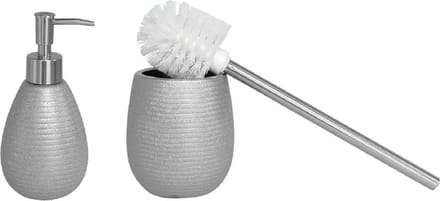 Berilo WC-/toiletborstel houder en zeeppompje 280ml polystone zilver