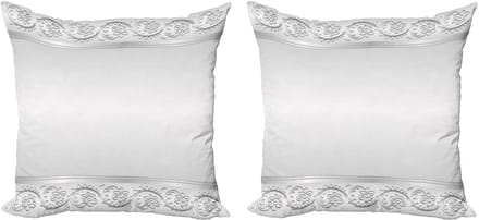 ABAKUHAUS Retro Kussensloopset (2 stuks), Klassiek Bruidsbloemenmotief, 60 cm, Wit en Grijs