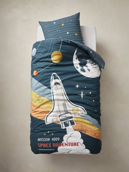 Vertbaudet Kinderset dekbedovertrek + kussensloop van gerecycled katoen SPACE ADVENTURE