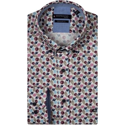 Giordano Overhemd Ivy Autumn Theme Soft Twill Cerise-Multi / male