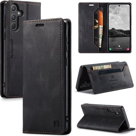 Luxe Flip Case met RFID Bescherming Kaarthouder en Magneetsluiting voor Samsung Galaxy A55 _ Zwart