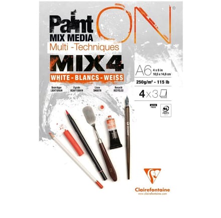 Clairefontaine - Paint ON - Multi-Techniek Pad - Tekenpapier - Schilderpapier - 4 papierstructuren - A6 - 12 vel