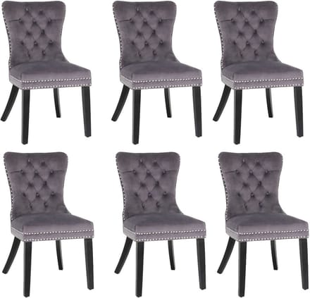 Puluomis Eetkamerstoel - Set Van 6 - Fluweelstof - Massief houten poten - Grijs